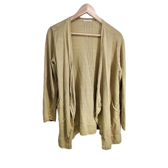 Eileen Fisher Womens Open Front Cardigan‎ Linen Knit With Pockets Size M Beige - Picture 1 of 7
